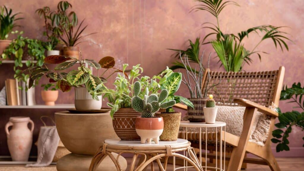 A cozy corner with various potted plants and wicker furniture brings a natural, calming vibe to elevate your home decor.